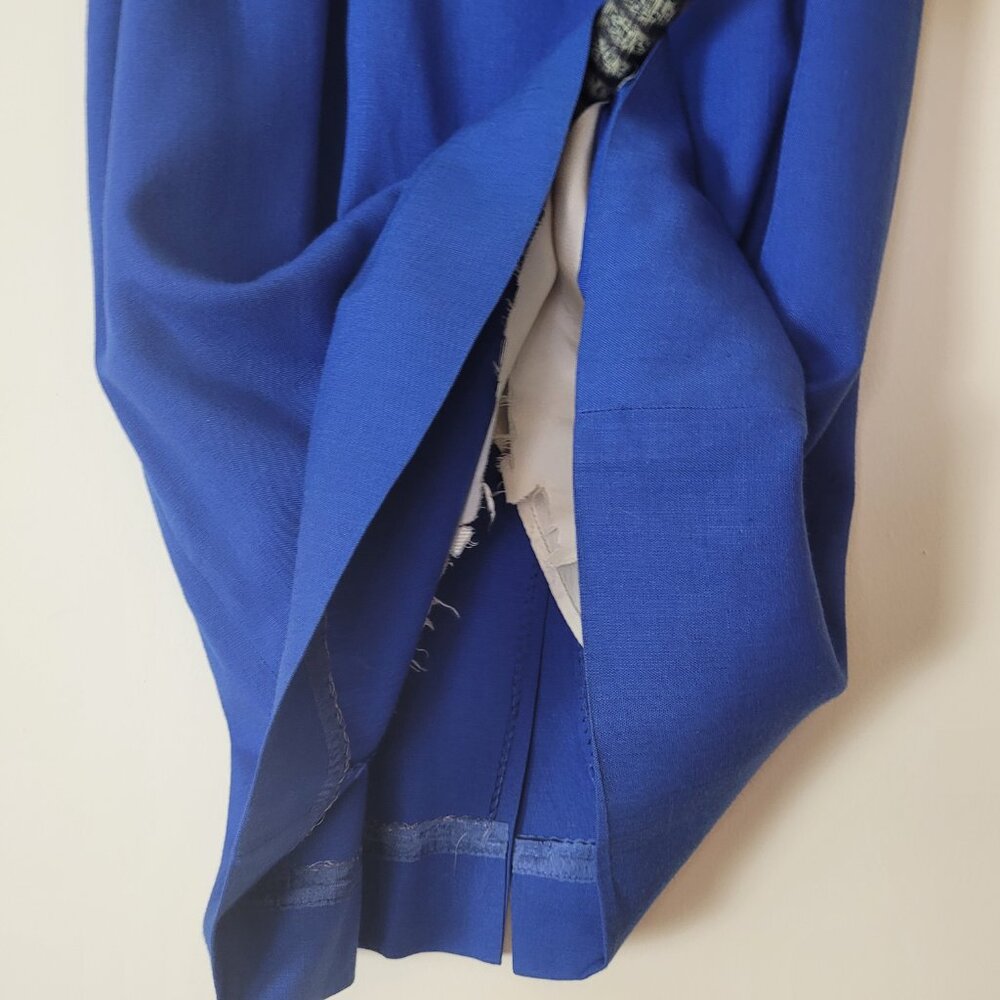 Vintage pencil Skirt Women's XS 24" bright blue 60s office Pinup academia cotton - Picture 11 of 16